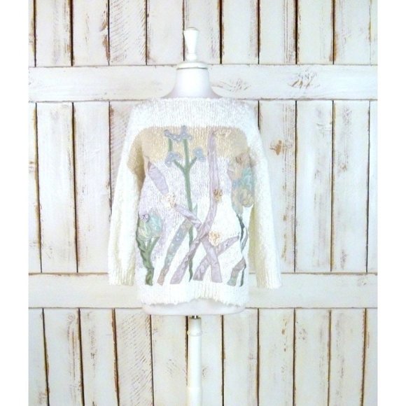 Bonnie & Bill by Holly | Sweaters | Vintage Ivory Tan Floral Nubby ...